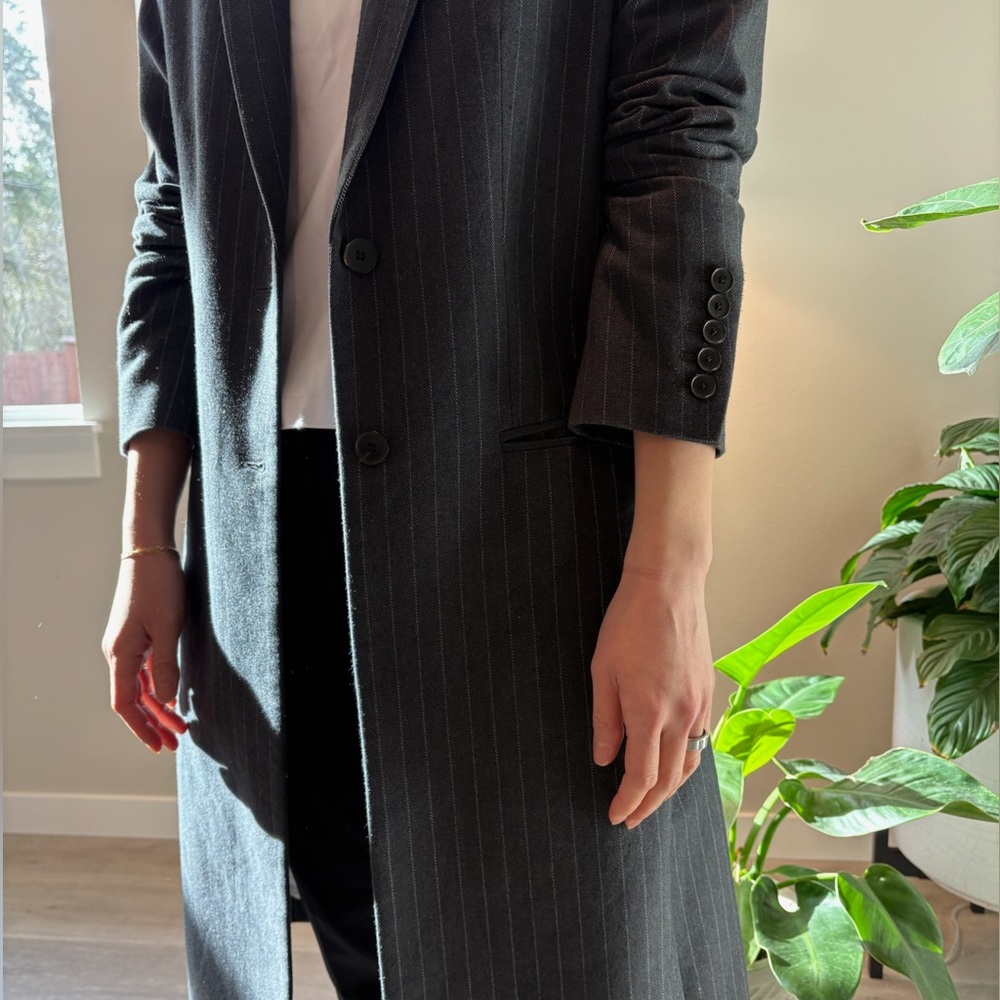 Vintage Joseph Pinstripe Long Jacket – Wool Blend, Size 40 (US 8-10)